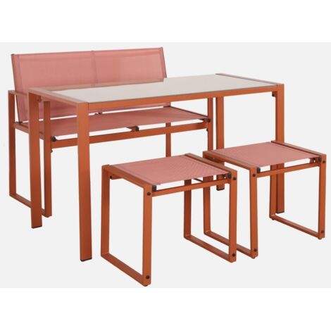 Set tavolo da giardino incastrabile in acciaio e textilene con 4 sedie