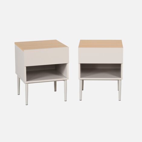 Set 2 comodini in metallo e decorazione in legno 1 anta 1 vano