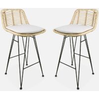 Set di 2 sgabelli da bar in metallo e rattan, 67cm