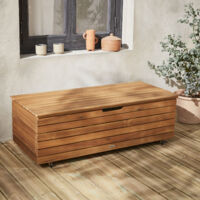 Baule da giardino in legno con rotelle, 110L
