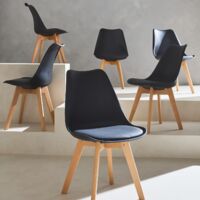 Set 6 sedie scandinave imbottite, gambe in legno per sala da pranzo