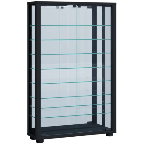 VitrosaMaxi Vitrinenschrank wandhängend mit Spiegel 2 Glastüren schwarz.