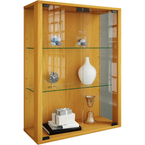 Udina Vitrinenschrank Wandhängend mit 2 Glastüren 2 Glasböden Buche dekor.