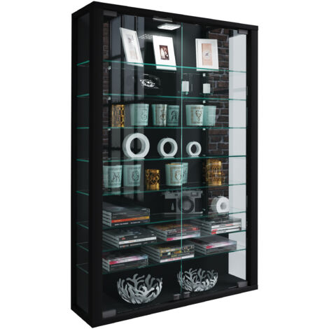 Vitrosa Mini Vitrinenschrank Wandhängend mit 2 Glastüren 8 Glasböden. schwarz.
