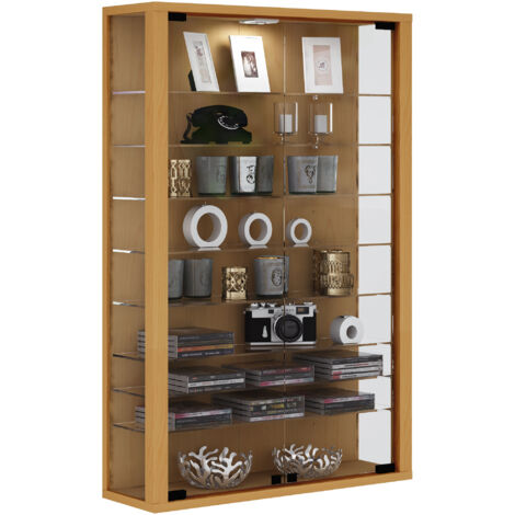 Vitrosa Mini Vitrinenschrank Wandhängend mit 2 Glastüren 8 Glasböden Buche dekor.