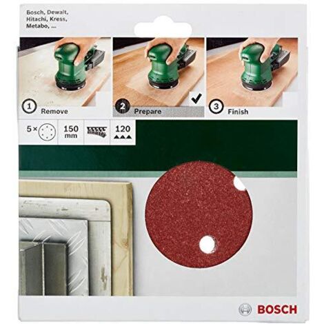 BOSCH - 5 FOGLI PER LEVIGATRICE ROTO-ORBITALE 150MM GRANA 120 8 FORI (1/4)