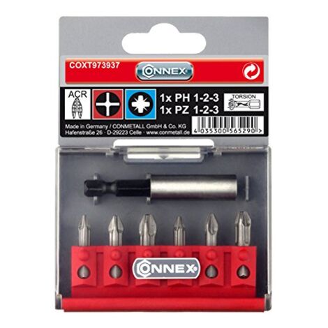 Max-Power COXT973937 Set Inserti a CrocePhillips, Pozidriv, Torsion ACR, 6 Pezzi con Supporto Magnetico, Multicolore (1/2)
