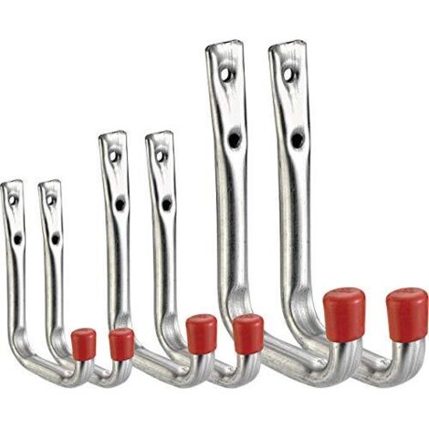 CONNEX - 6 PEZZI - SET 6 GANCI CON TRE MISURAZIONI ZINCATI - RIVESTIMENTO FINALE IN PLASTICA ROSSA (1/4)