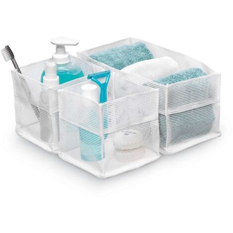 DOMOPAK - CESTI PER BAGNO RETTANGOLARI SET 3 PEZZI COLORI BIANCO O GRIGIO (1/2)