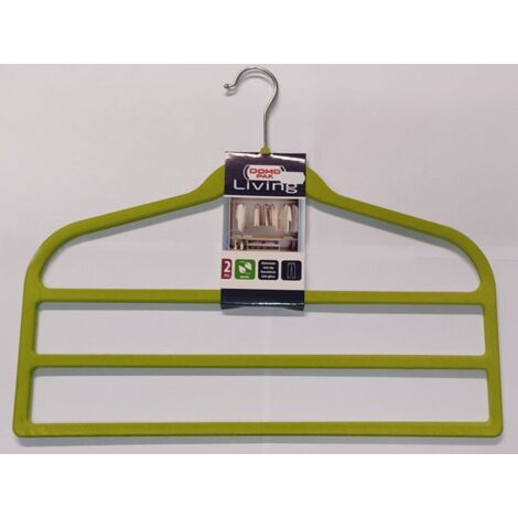 DOMOPAK - SET 2 GRUCCE PER PANTALONI 3 SPAZI 45CM - MATERIALE SIMIL VELLUTO ANTISCIVOLO - COLORE VERDE LIME - MARRONE (1/2)