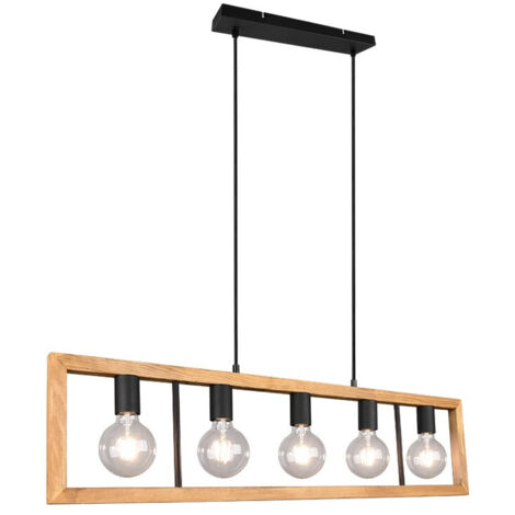 AGRA SOSPENSIONE LEGNO NATURALE E METALLO NERO 5 DIFFUSORI L. 100CM
