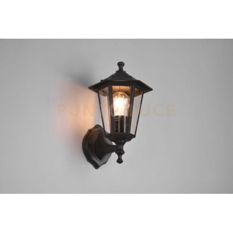 PIENZA APPLIQUE DA ESTERNO UP 6 LATI FUSIONE DI ALLUMINIO NERA E VETRO TRASPARENTE H. 31CM IP44
