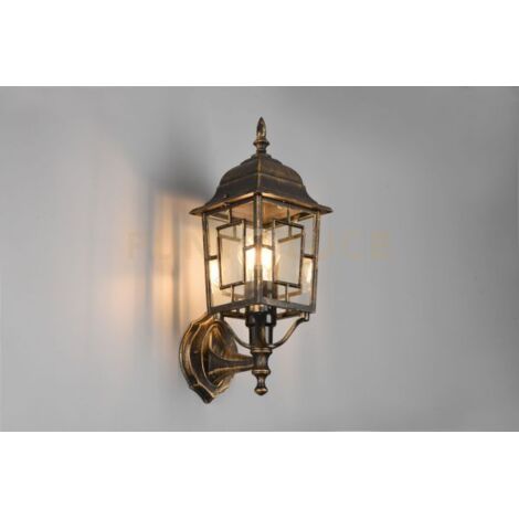 VOLTURNO APPLIQUE DA ESTERNO UP 4 LATI FUSIONE DI ALLUMINIO RUGGINE CON DECORO IN FUSIONE SUL VETRO E VETRO TRASPARENTE H. 41,5CM IP44 1 LUCE ATTACCO E27