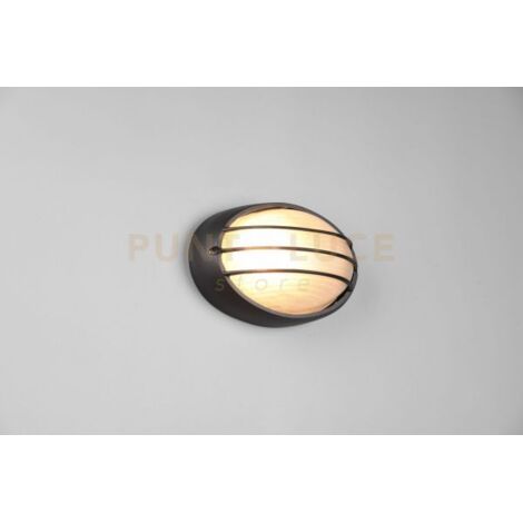 TIRSO PLAFONIERA APPLIQUE DA ESTERNO OVALE FUSIONE DI ALLUMINIO NERA CON GRIGLIA  E VETRO SATINATO L.21,3CM IP44