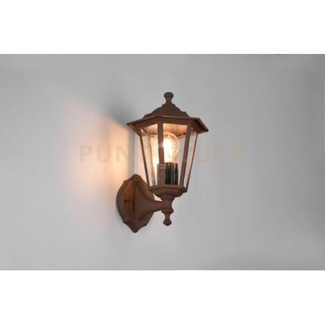 PIENZA APPLIQUE DA ESTERNO UP 6 LATI FUSIONE DI ALLUMINIO RUGGINE E VETRO TRASPARENTE H. 31CM IP44
