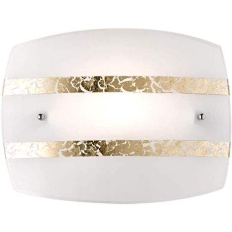 TRIO LEUCHTEN - PLAFONIERA NIKOSIA IN VETRO BIANCO DECORO FOGLIA ORO 30x22 CM (1/4)