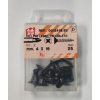 ORECA - 25 VITI PER LEGNO TRUCIOLATO TESTA PIANA SVASATA IMPRONTA A CROCE PZ 4X16mm IN ACCIAIO BRUNITO