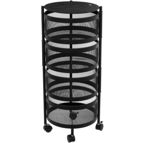 Resserre 4 paniers rotatifs sur roues en acier noir  H 75 cm x D 30 cm  Etagère de rangement cuisine, salle de bain, bureau... - Livraison gratuite