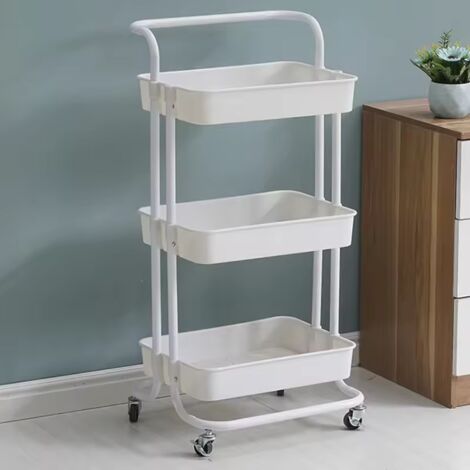 Desserte à roulettes pliante blanche  Chariot de cuisine roulant et pliable 3 niveaux  H 90 cm x L 40 cm x P 30 cm - Livraison gratuite (1/3)