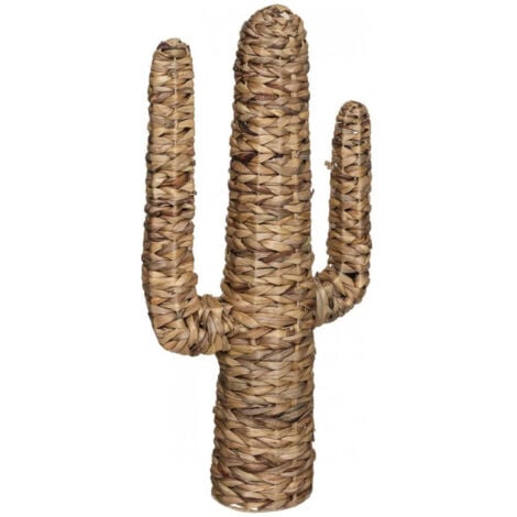 Cactus en jacinthe tressée Haci – Sculpture décorative beige, dimensions 38,5 x 16,5 x 75 cm – Livraison gratuite