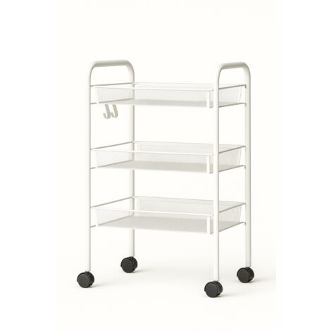 Resserre Métallique Rectangulaire 3 Niveaux à Roulettes - Blanc - Desserte de Rangement - L 39 x P 23 x H 57 cm - Livraison gratuite (1/3)