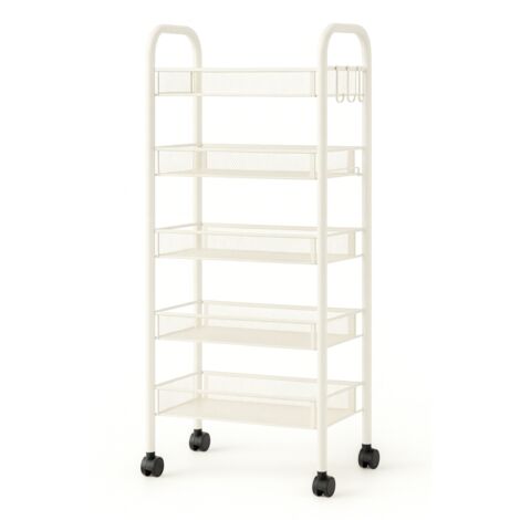 Resserre Métallique Rectangulaire 5 Niveaux à Roulettes - Blanc - Desserte de Rangement - L 39 x P 23 x H 96 cm - Livraison gratuite (1/5)