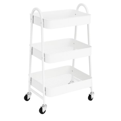 Chariot Métallique Rectangulaire 3 Niveaux à Roulettes - Blanc - Rangement Pratique - L 45 x l 32 x H 78 cm - Livraison gratuite (1/5)