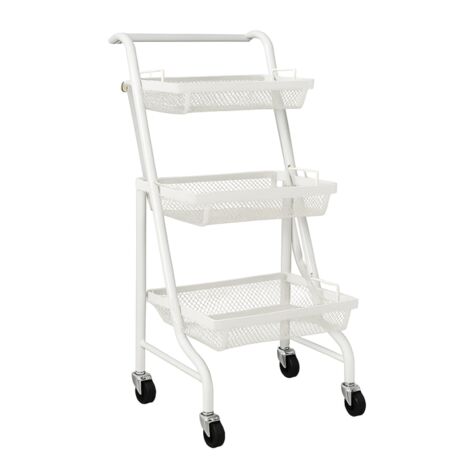 Desserte Métallique Orientable Multi-positions - 3 Niveaux à Roulettes - Blanc - L 44 x P 30 x H 94,5 cm - Livraison gratuite (1/5)