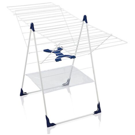 Leifheit – Séchoir à linge sur pied 81409 – 25 m d'étendage – Ailes réglables en hauteur – Filet pour vêtements délicats – Pliable – Blanc
