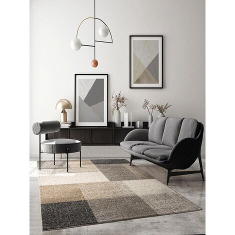 Pearl tapis salon court poil dense découpé beige, 140 x 200 cm