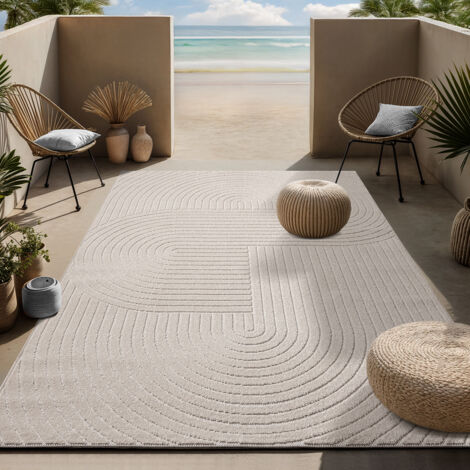 Tapis shaggy moderne 160x230cm – Résistant aux intempéries – Polypropylène facile d'entretien – Style bohème pour balcon et terrasse – The Carpet (1/5)