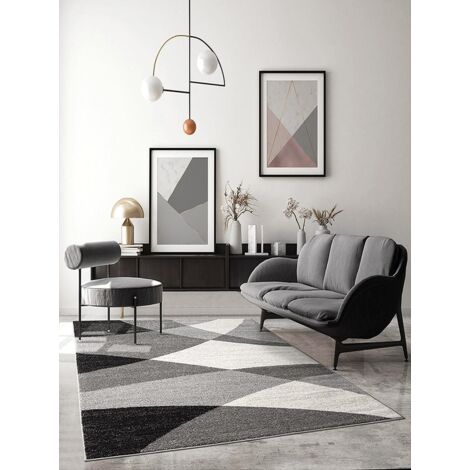 Pearl tapis salon court poil dense découpé gris, 140 x 200 cm