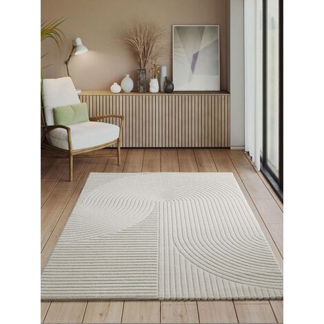 Tapis shaggy Everest crème 200 x 290 cm – Doux et dense – Design moderne pour salon et chambre – Effet haut-bas dynamique – The Carpet
