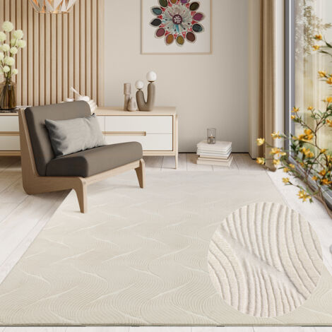 Tapis shaggy moderne antidérapant 3D crème – Dimensions 160 x 220 cm – Idéal pour salon et bureau – Entretien facile et durable – The Carpet