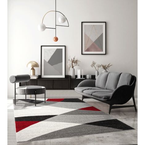 Pearl tapis salon court poil dense découpé gris rouge, 120x160 cm