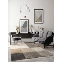 Pearl tapis salon court poil dense découpé beige, 140 x 200 cm