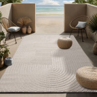 Tapis shaggy moderne 160x230cm – Résistant aux intempéries – Polypropylène facile d'entretien – Style bohème pour balcon et terrasse – The Carpet