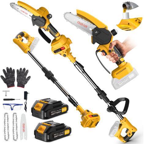INNOPOWER 2-EN-1 Elagueuse sur Perche sans Fil & Mini Tronconneuse Electrique a Batterie 6 Pouces Manche Télescopique Tête Inclinable avec 2 Batteries pour Tailler des Branches Hautes pour le Jardin,l