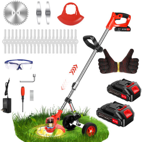 INNOPOWER Débroussailleuse Électrique sans Fil , Coupe-Bordure à Batterie, Débroussailleuse à Roue avec 2 Batteries 21V, 3 Type de Lames, Coupe-Herbe pour Jardin, Pelouses et Terres Agricoles