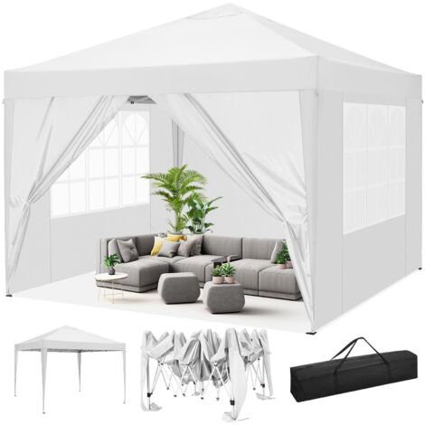 Carpa de jardín plegable 3x3M Protección UV impermeable, Barnum plegable para bodas, picnics, mercados, camping con 4 paredes laterales desmontables Blanco (1/5)