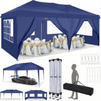 Carpa plegable de jardín. Gazebo impermeable plegable 3x6m con paneles laterales. Carpa de exterior. Altura ajustable. UV. y protección contra el agua, Barnum plegable para bodas, picnics, mercados, A