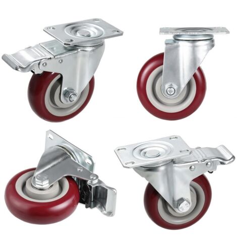 4 pcs Roulettes Pivotantes avec frein 100mm pour Meuble Charge 400kg (1/5)