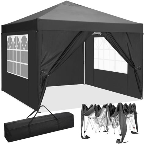 Tonnelle pliante 3x3m imperméable – 4 parois amovibles avec fenêtres – 3 hauteurs réglables – Barnum pour événements extérieurs – Noir