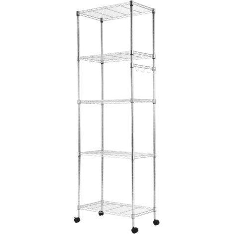 Étagère de rangement modulable 5 niveaux 59x35x183cm – Rayonnage en acier avec roulettes – Capacité 500 lbs – Pour cuisine, salon, balcon, garage – Argent (1/5)