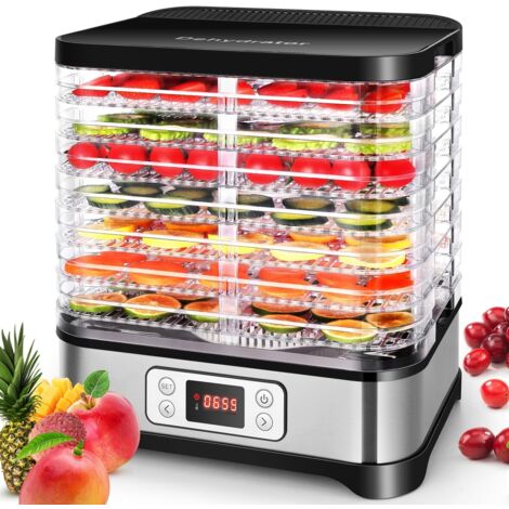 Déshydrateur Alimentaire 8 Plateaux 400 W, avec Minuterie et Réglages de Température, Ecran à LED, pour Légumes Fruits Viande