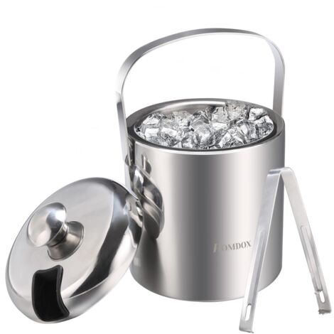 Seau à glace en acier inoxydable 1,2 L, Tonneau à glace double paroi avec couvercle et pince (1/5)