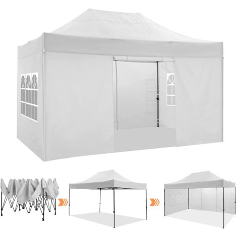 3x4.5mTonnelle de Jardin Pliante - Hauteur réglable pour Camping, Pique-nique, Activités extérieures - Barnum pliant avec parois latérales amovibles Blanc