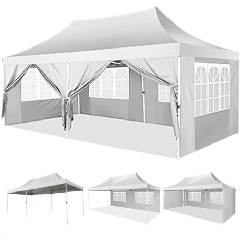Tonnelle de jardin pliable 3x6m – Imperméable anti-UV 50+ – Structure en métal stable – Parois latérales amovibles – Pour 10 à 20 personnes