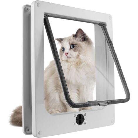 Chatière magnétique à 4 voies 25 x 29.5 x 5.5cm pour chats et petits chiens, porte avec tunnel pour animaux de compagnie - Blanc XL