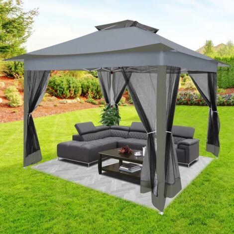 3.6x3.6 m Tente Pliable Barnum Pavillon Imperméable Tonnelle de Jardin, Protection du Soleil UV 50+, double toit avec trou d'aération, sac de transport - Gris